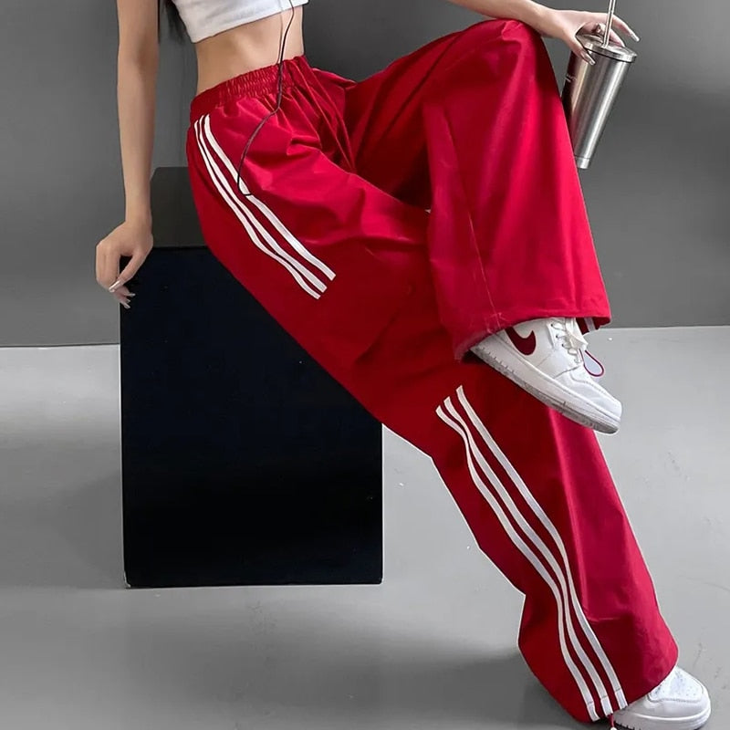 Pantalon de jogging décontracté pour femmes, Vintage, couleur unie, taille basse, Baggy avec cordon de serrage, jambes larges, survêtement, Streetwear, Cargo