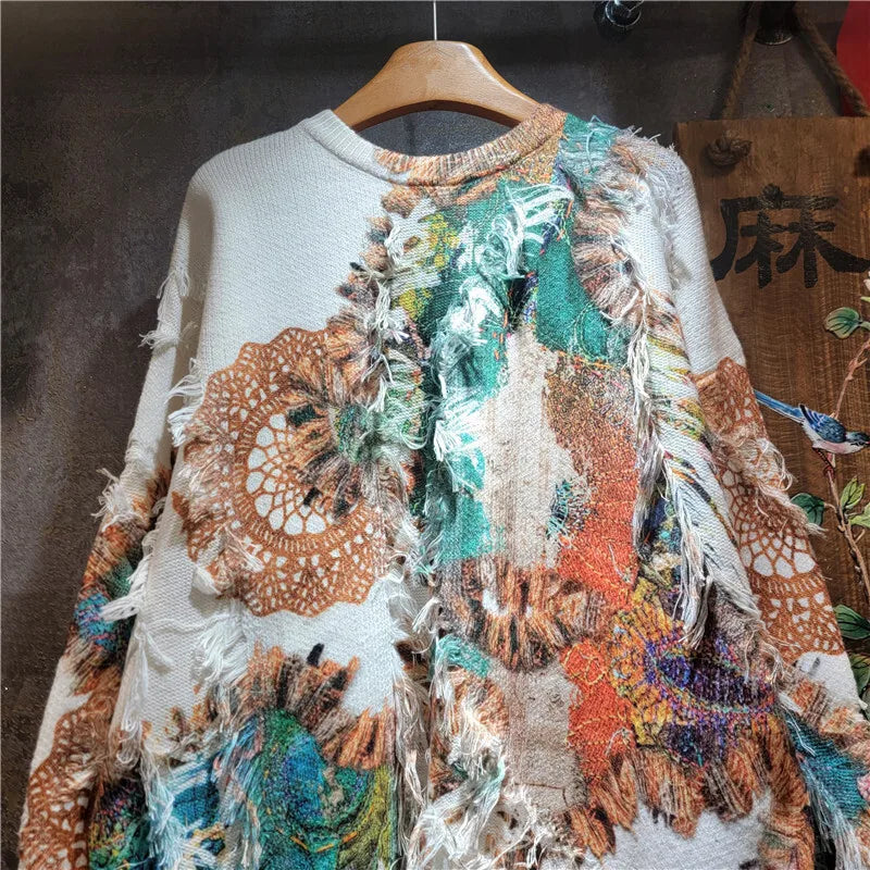 DEAT 20255 Autumn Winter New Fashion Elegant Casual Versatile Knitted Sweater For Women Loose Contrast Color Pullover 11A07721