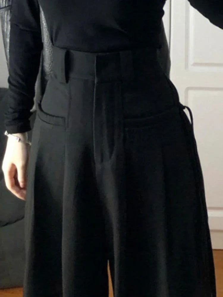 New Fashion Simple High-waisted Wide-leg Female Suit Pants American Full-length Black Casual Straight Solid Color Women's Pants