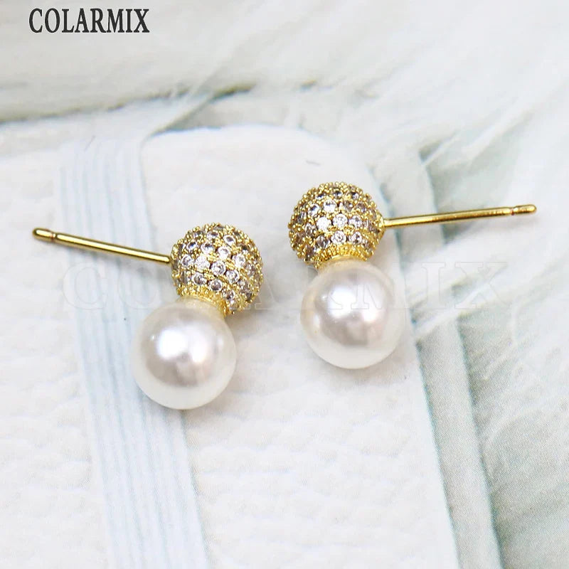 10 Pairs Zirconia Ball shape Earrings Metallic Pearls Beads Design Elegant Women Gift Fashion Jewelry 30852