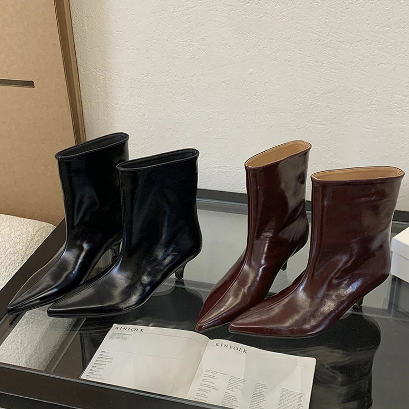 Eilyken 2025 Winter New Fashion Ankle Short Boots Women Pointed Toe Elegant Thin Low Heel Dress Ladies Pumps Shoes