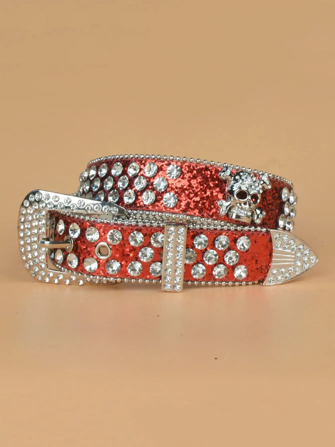 Rhinestone Decor Belt Red 100CM