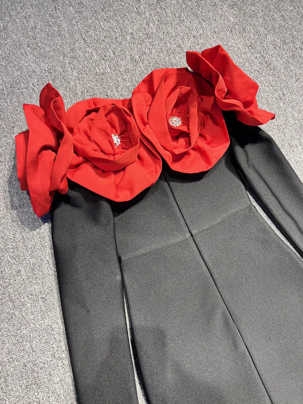 2025 Sexy Women's 3D Red Large Flower Design Bandage Dress with One Collar Card Sleeve Bodycon Long Dress Evening Party Vestidos