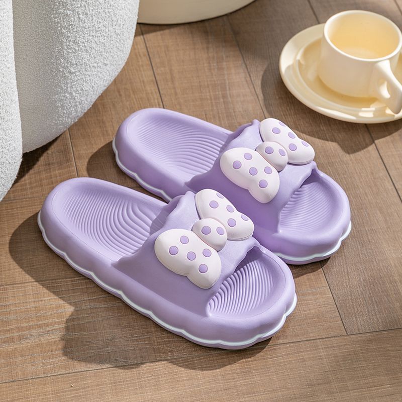 Slipper Women Men Summer Thick Bow Tie Slippers Women Indoor Home Sandals Couples Bathroom Slides Non-slip Soft House Slippers