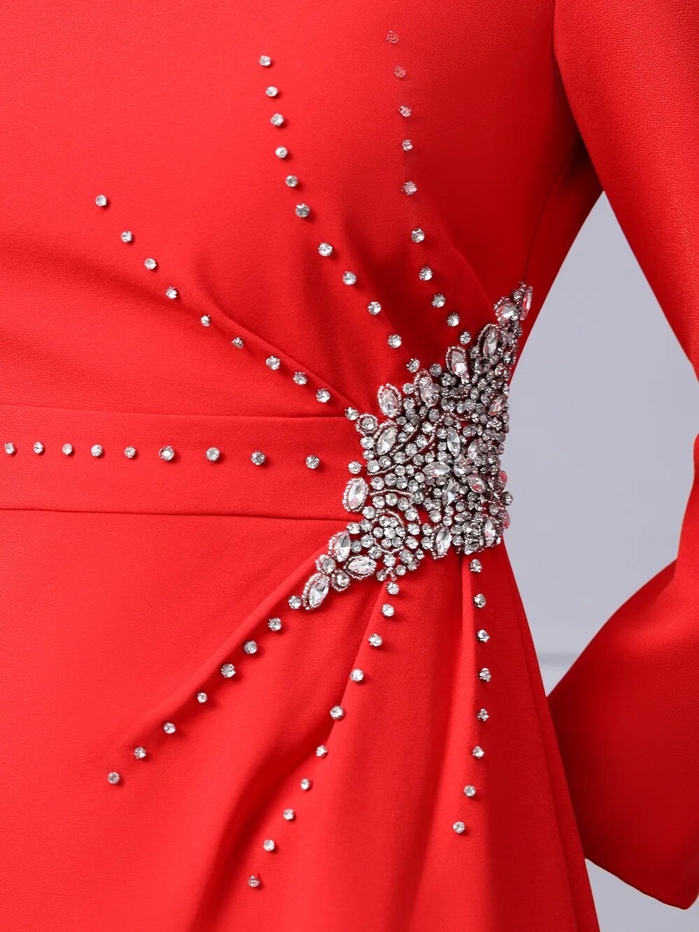 ZJYT Autumn Luxury Diamonds Party Formal Occasion Dresses for Women 2024 Elegant Christmas Red Cocktail Vestidos Fiesta Robe