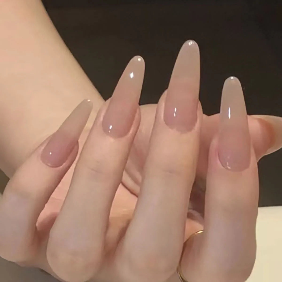 24pcs/set nude fake nails long french almond coffin tips pink grey brown fall Winter decoration faux ongles press on false nail WM134