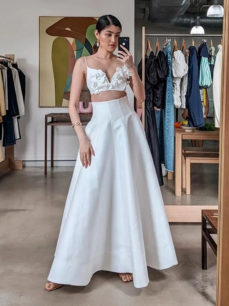 Elegant Women's Backless Satin Maxi Dress Casual Loose V Neck Side Splited Strap Robe 2024 Summer Female Vacation Beach Sundress WHITE