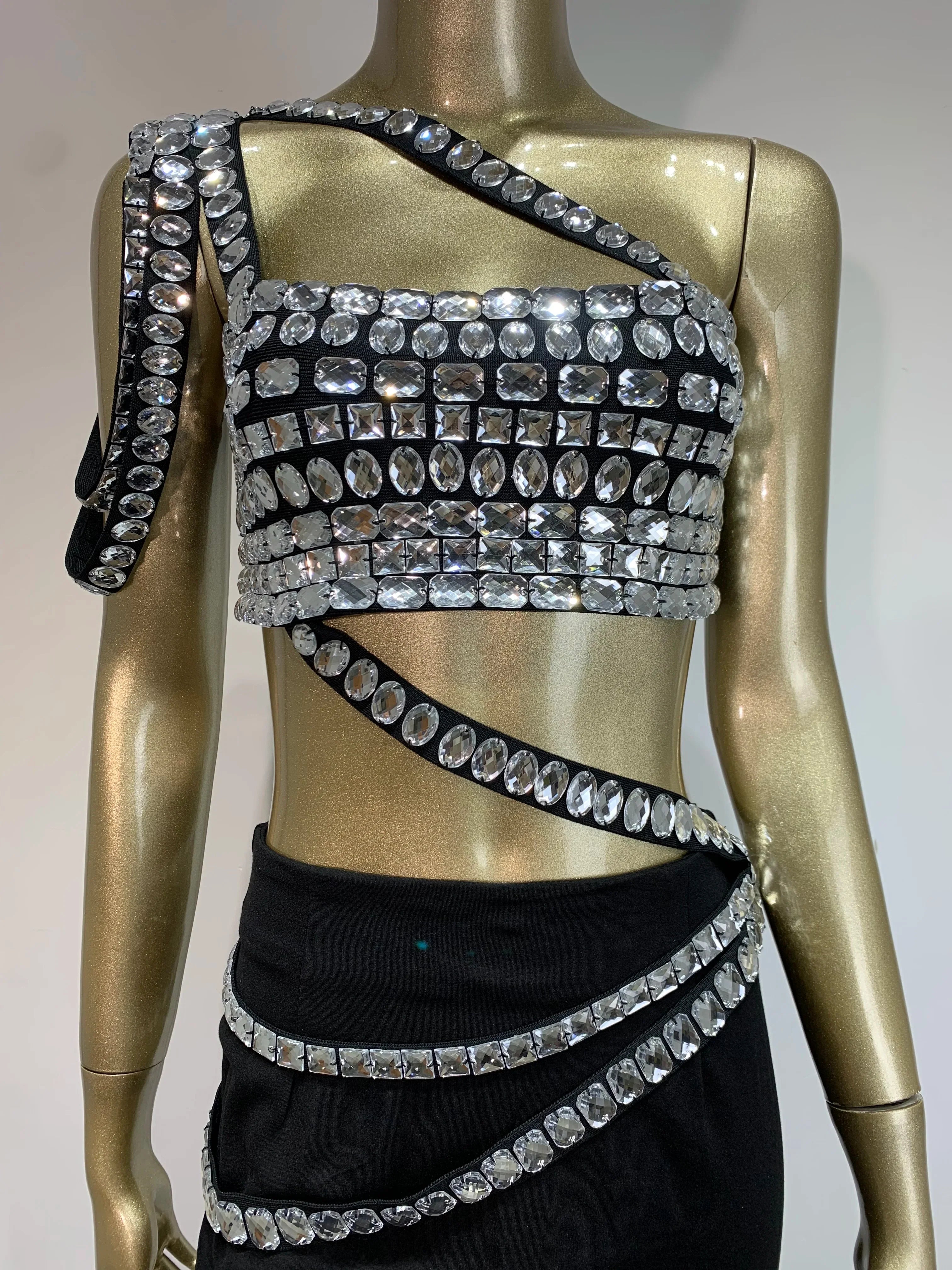 Women Summer Celebrity Sexy Beading Split Maxi Long Black Bandage Skirt Set Knitted Elegant Evening Club Party Clothing