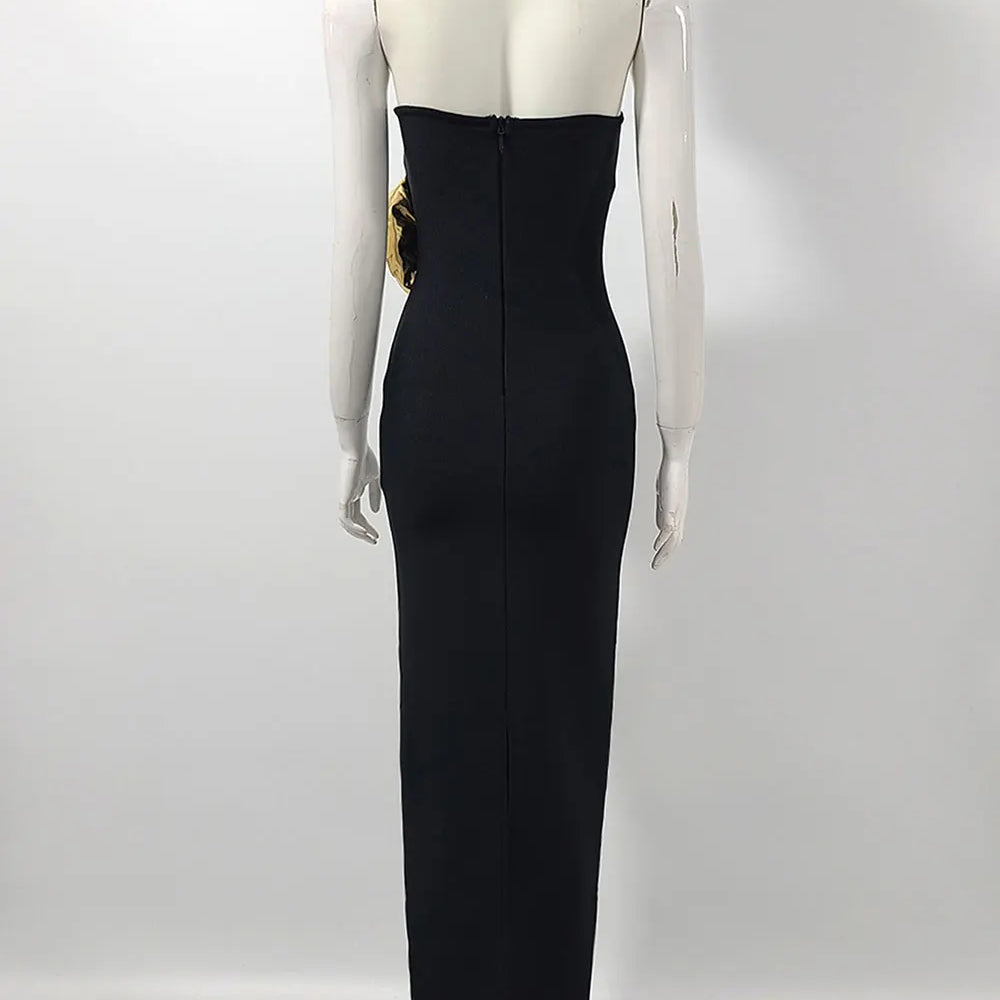 2025 Sexy Women's 3D Flower Decorative Bandage Dress Strapless Sleeveless Bodycon Off Back Long Dresses Evening Party Vestidos