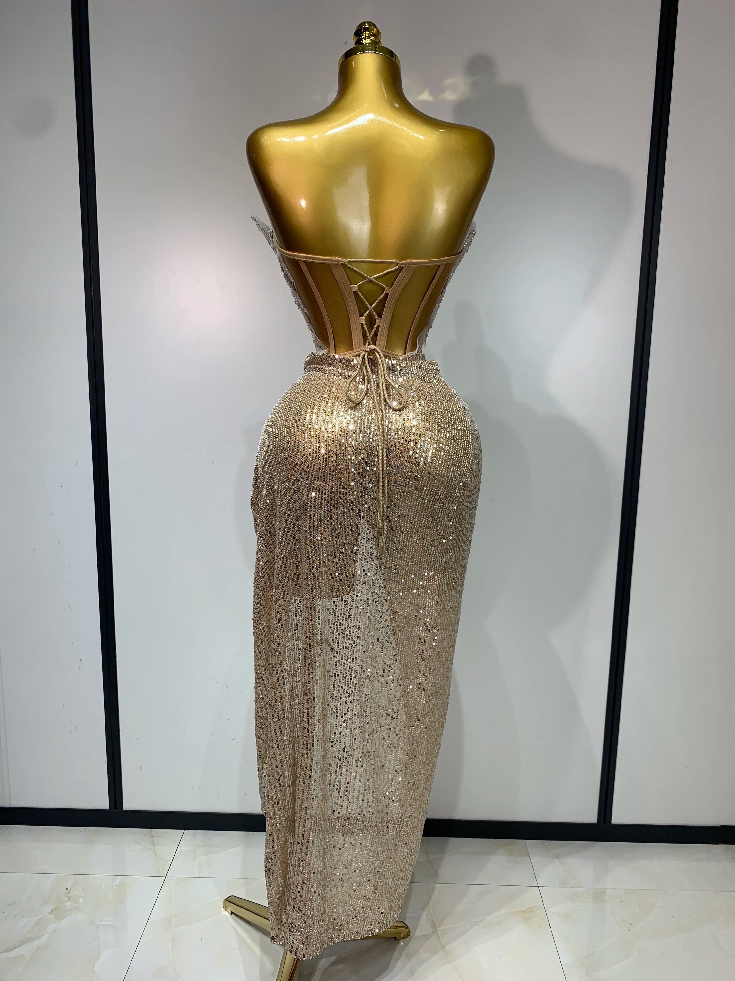 Women Sexy Singer Dancer Performan Costume Night Club Bar Girl Sparkly Sequins Diamond Party Two Piece Set Evening 0utfit