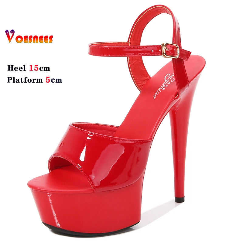 15CM Stiletto Waterproof Platform Sandals Stripper High Heels Women Sexy Show Shoes Platform High-heeled Wedding Shoes Size 43 As picture shown 3