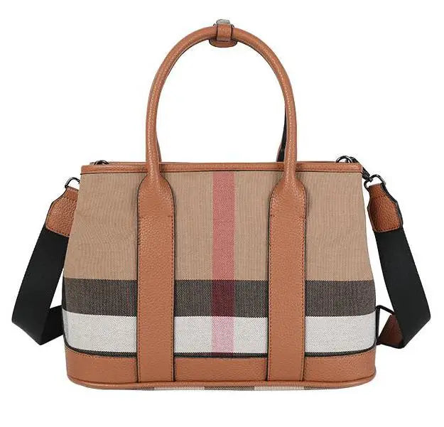 Black Female Bag Designer Luxury Handbags Plaid Printed Women Hand Bag Wide Strap Canvas Pu Leather Shoulder Bag Lady Purse Brown Women Bags 33cm X 14cm X 23cm