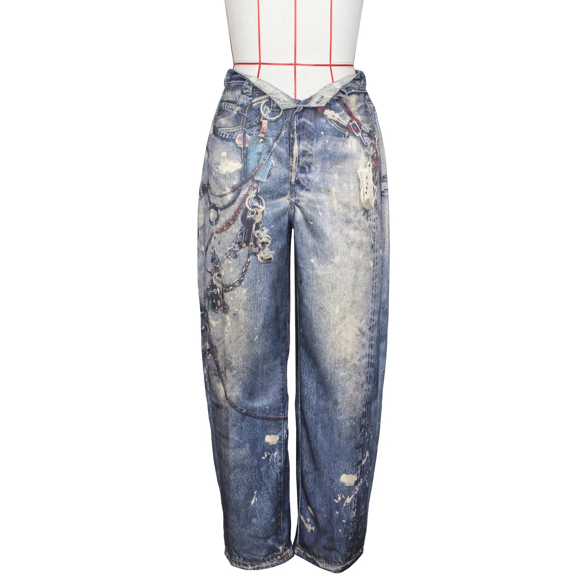 Fashion Women Fake Denim 3D Print Loose Wide Leg Jogger Pants 2025 Streetwear Casual Active Hip Hop Sweatpants Trousers