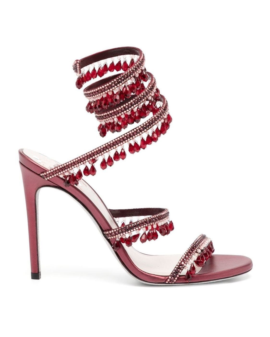 Women's New Rhinestone Sandals Fashion Tassel Crystal Shoes Sexy Nightclub Banquet Party Twining Stiletto Women's Sandals red