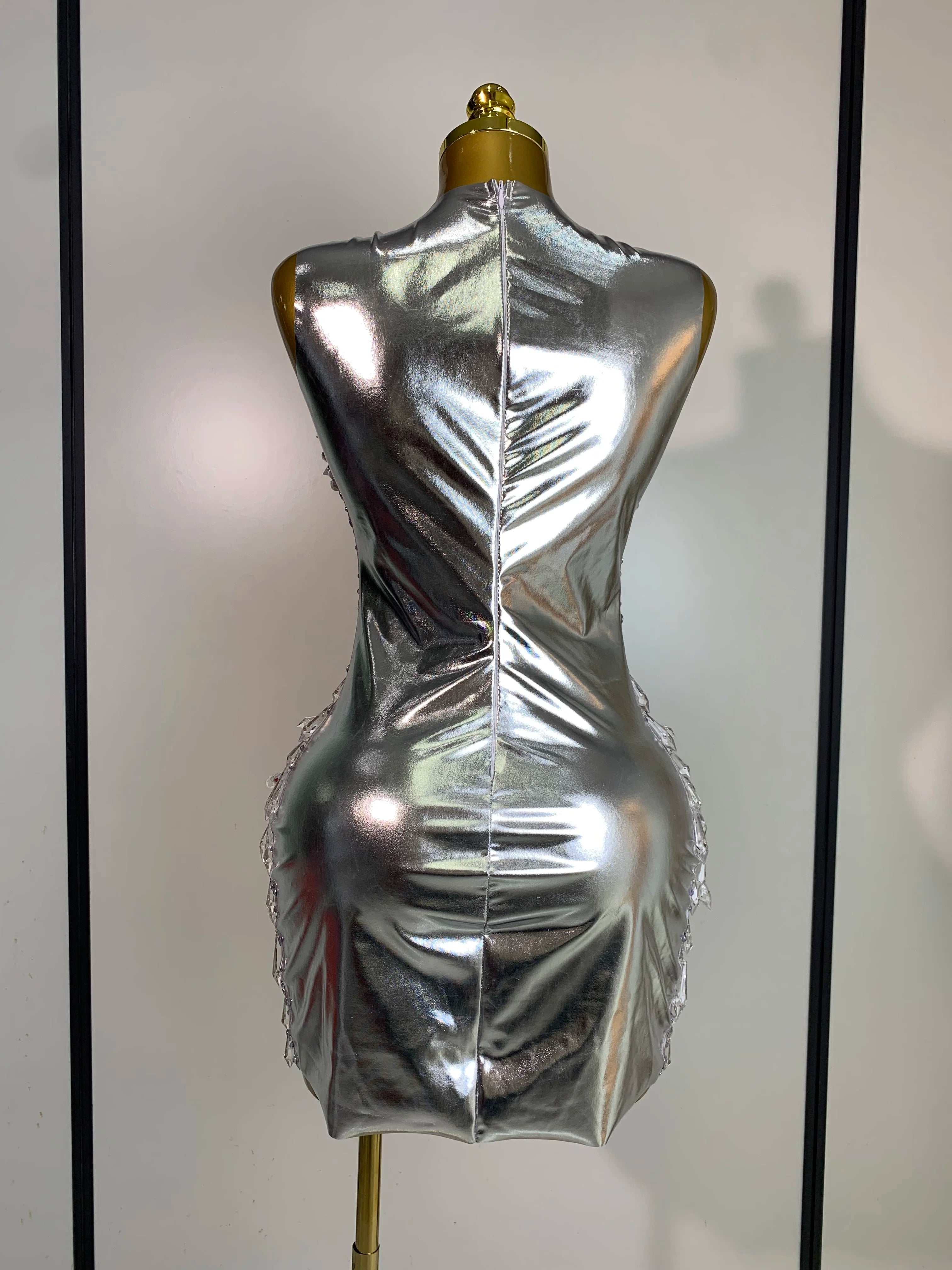 Stock Women Luxury Sexy Mesh Crystal Diamonds Mini Dress Birthday Party Costume Bar Nightclub Stage Performance Singer Outfit