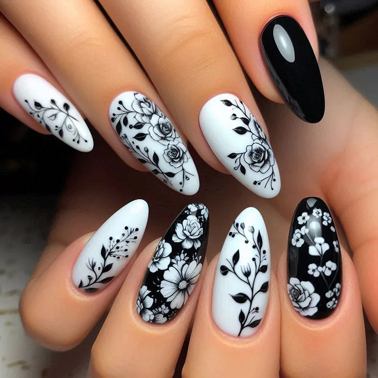 24pcs/set Meduim long fake nails for women peach flowers heart for Spring summer Square faux ongles press on false nail art tips 1906