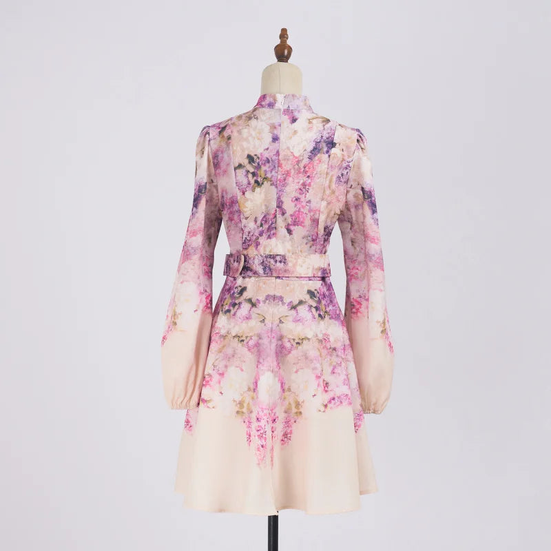 Real Shot Spot Niche Style Sleeve Single-Breasted Positioning Printing Women's Belt Pocket Short Skirt Large Swing Skirt