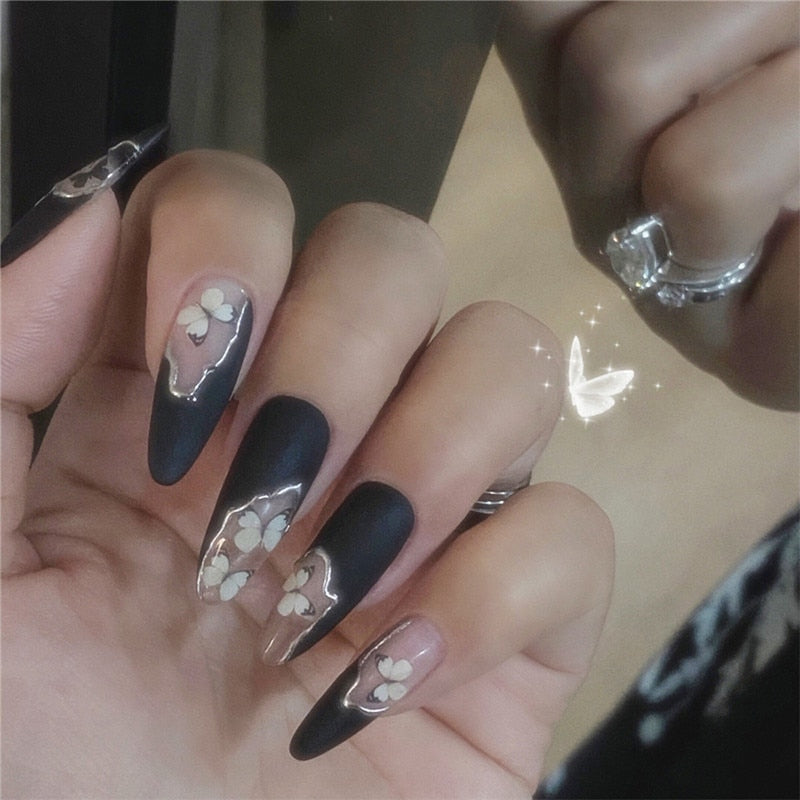 24pcs накладные ногти False Nails Supplies For Professionals With Glue Charming Nail Art Press On Nails French Wearable Manicure JP992
