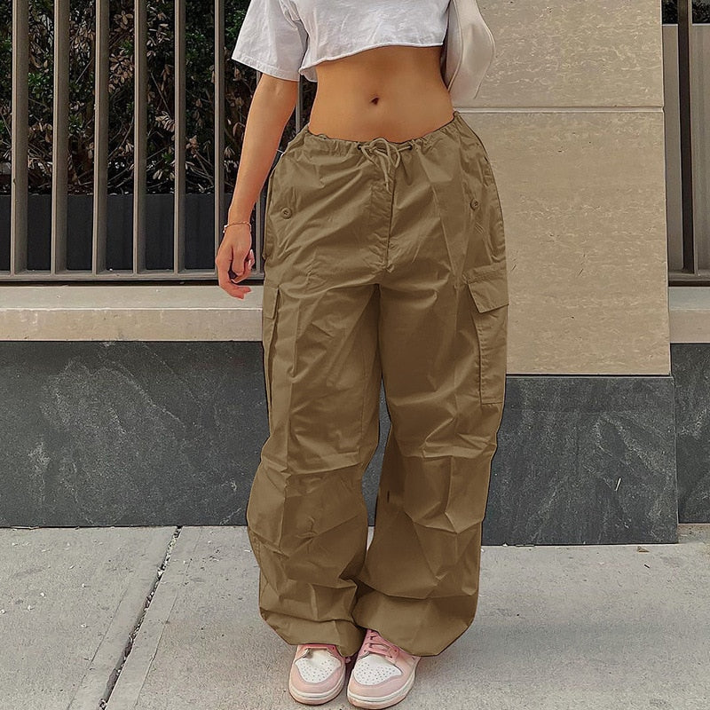 Y2K 服特大プラスサイズローウエストパラシュートルーズだぶだぶスウェットパンツズボン女性ジョガーカーゴパンツストリート衣装