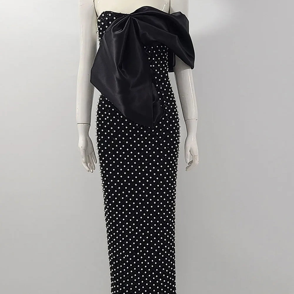 2024 Sexy Women's Heavy Industry Nail Bead Dress Shoulder Collar Bodycon Backless Midi Dress Cocktail Evening Party Vestidos