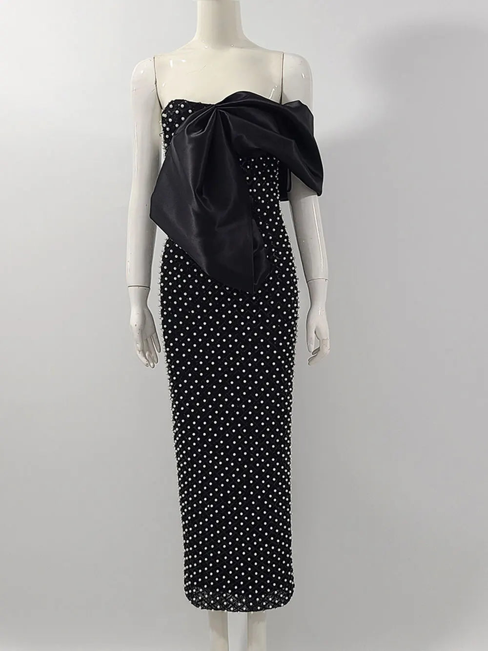 2024 Sexy Women's Heavy Industry Nail Bead Dress Shoulder Collar Bodycon Backless Midi Dress Cocktail Evening Party Vestidos