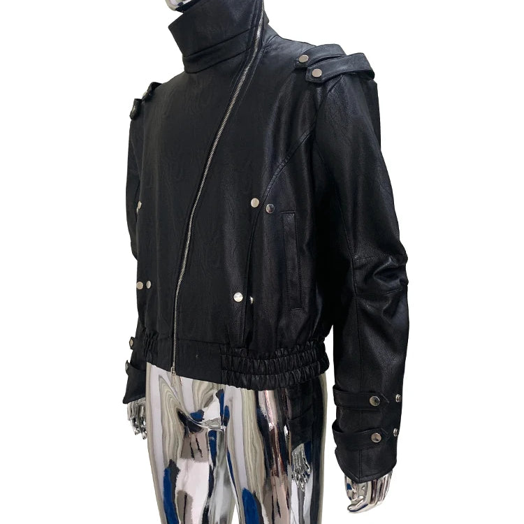 Mauroicardi Spring Autumn Cool Windproof Short Black Faux Leather Jacket Men Zipper Chic Luxury Designer Clothes Streetwear 2025