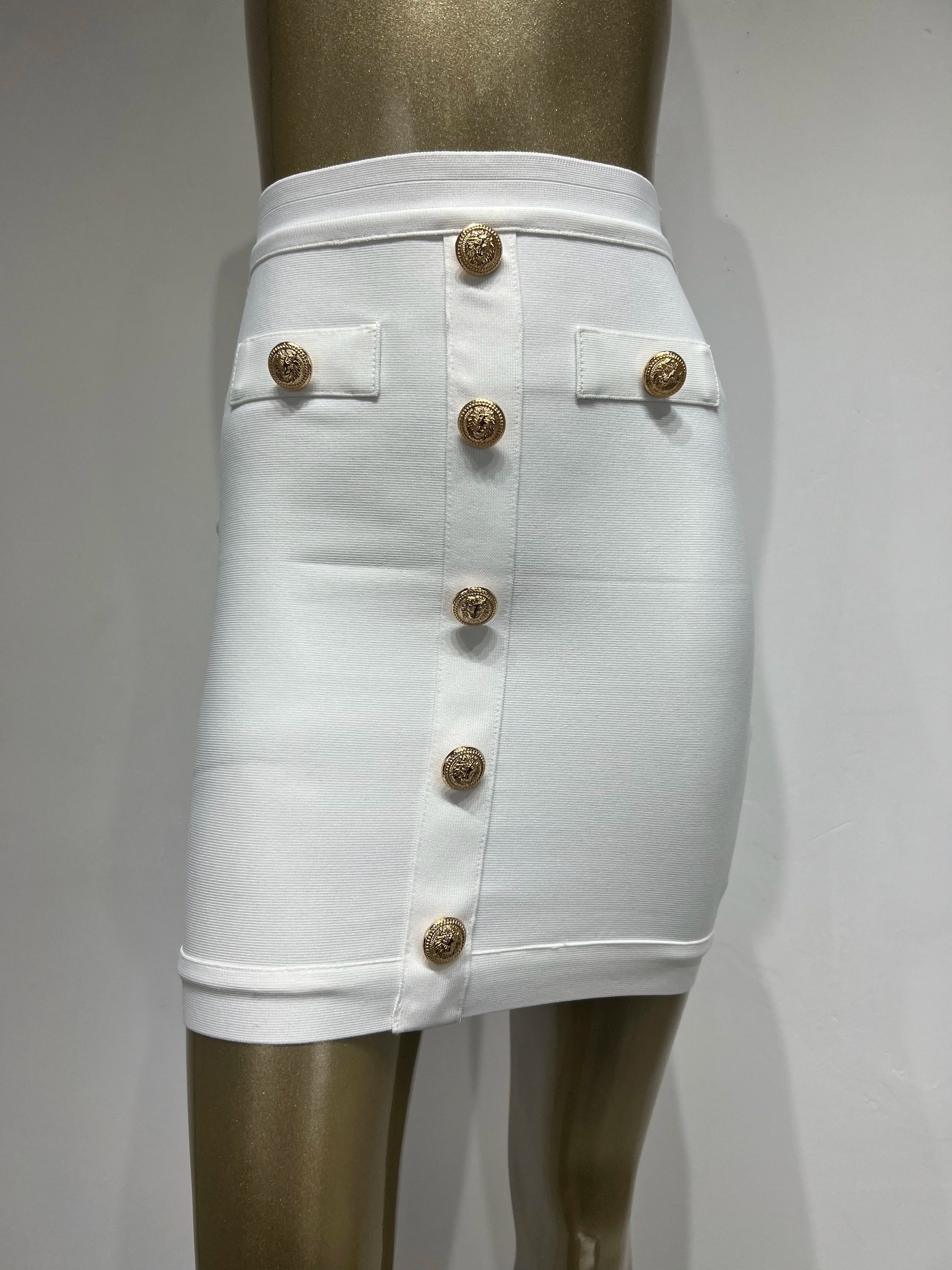 5 Colors Women Sexy Button Fashion Bodycon Mini Skirts Rayon Bandage Pencil Skirt Celebrate Casual Wear High Quality WHITE