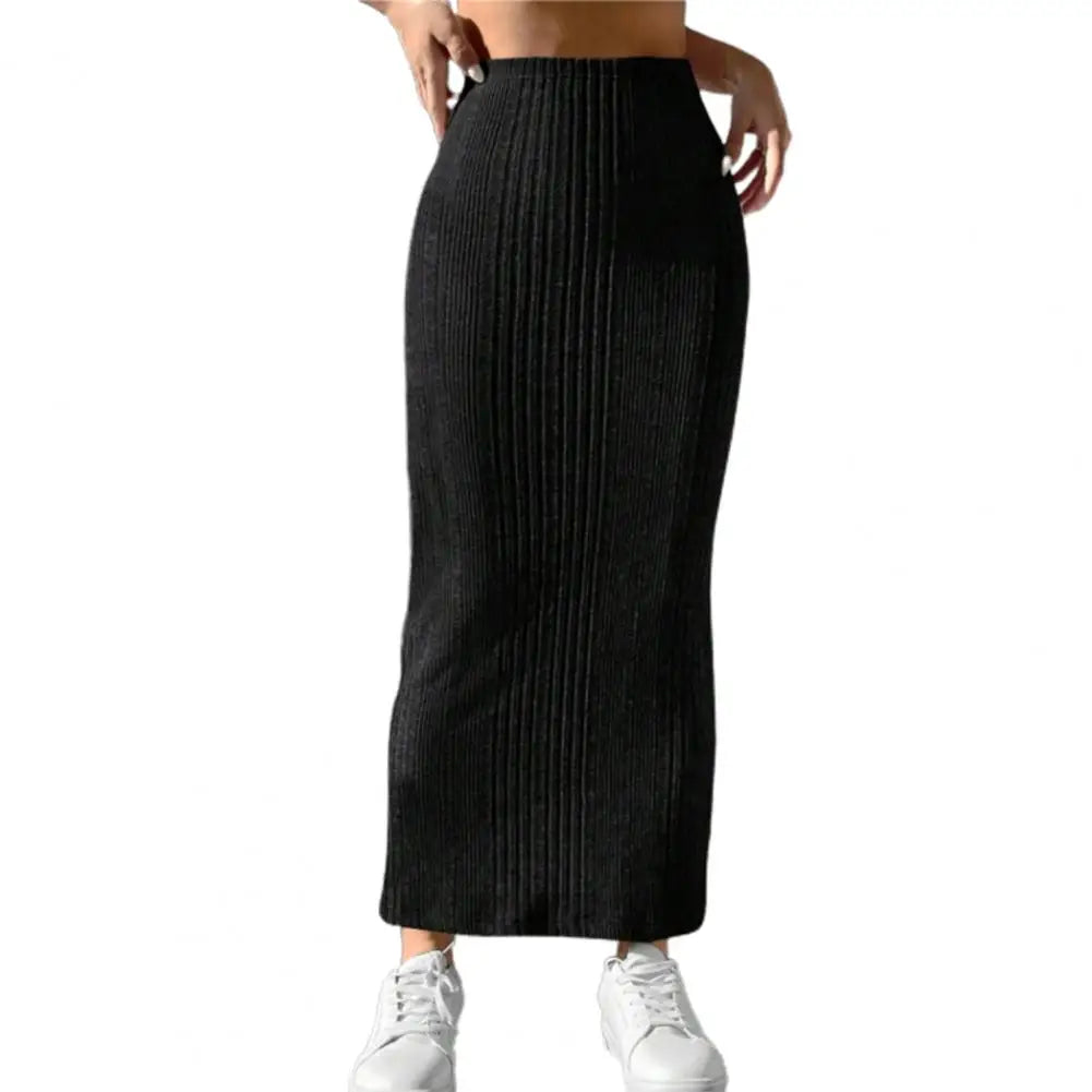 Solid Bodycon Ruched Knitted Long Skirt Women Sexy Black Elastic Elegant High Waist Mermaid Sheath Maxi Skirts Summer Streetwear Black