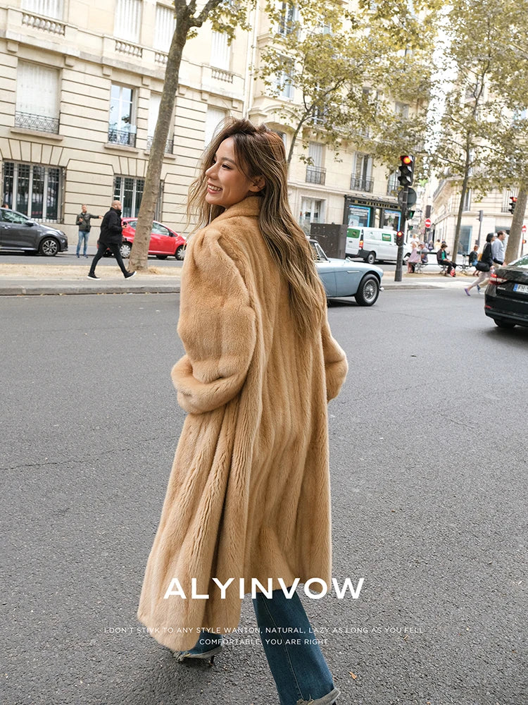 Lautaro Autumn Winter Luxury Soft Thick Warm Faux Mink Fur Coat Women Shawl Collar Elegant Retro Chic Fluffy Furry Overcoat 2025