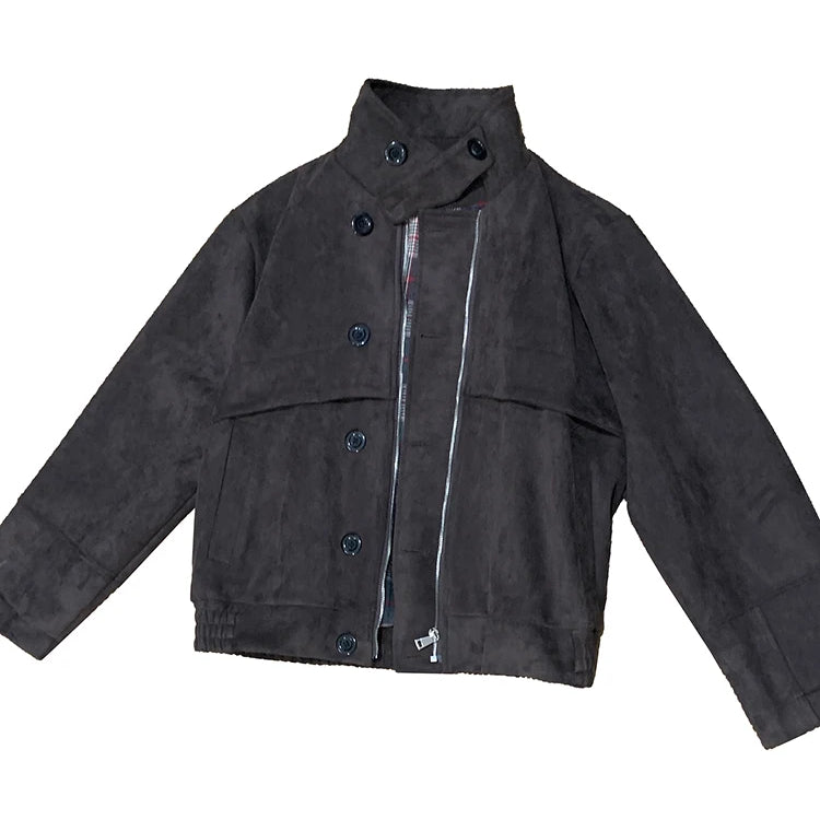 Lautaro Autumn Short Windproof Soft Brown Faux Suede Leather Jacket Men with Plaid Lining Inside Elegant Luxury Designer Clothes