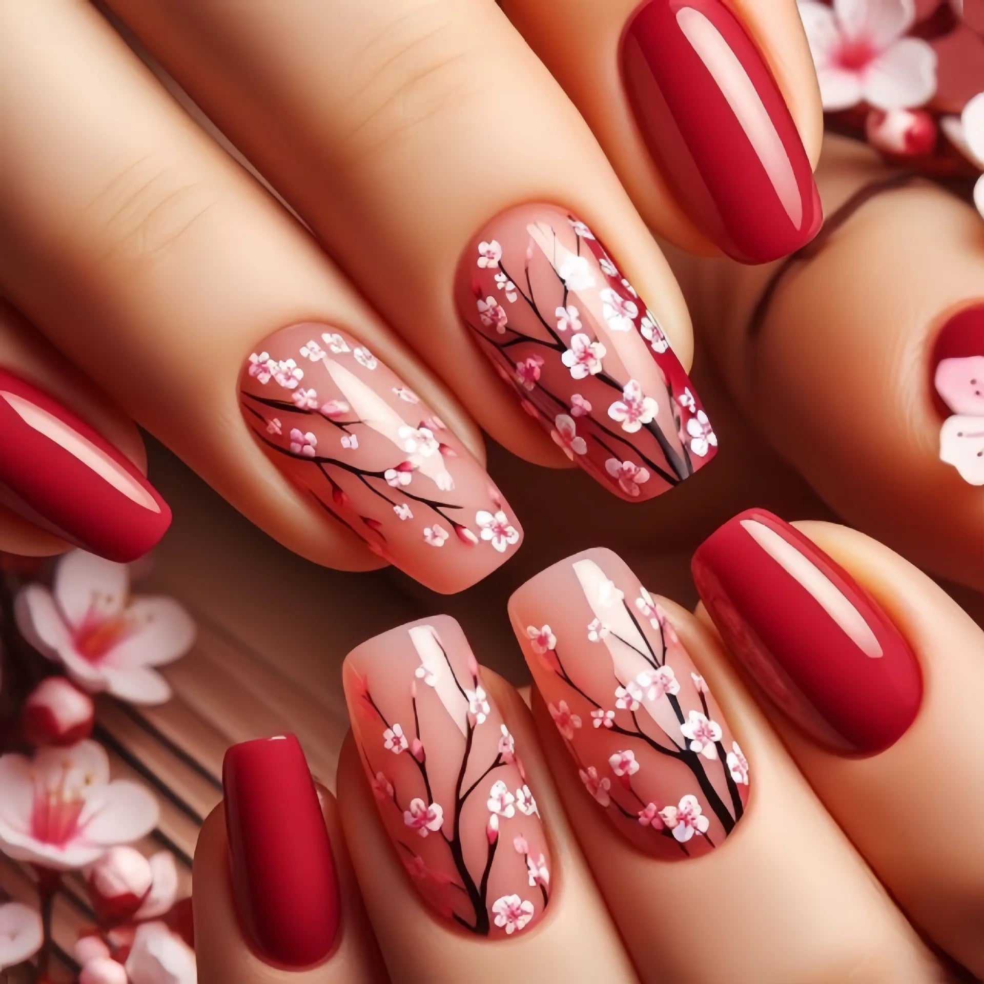 24pcs/set short medium long fake nails for Spring summer season gradient peach flowers butterfly heart press on false nail art 1847
