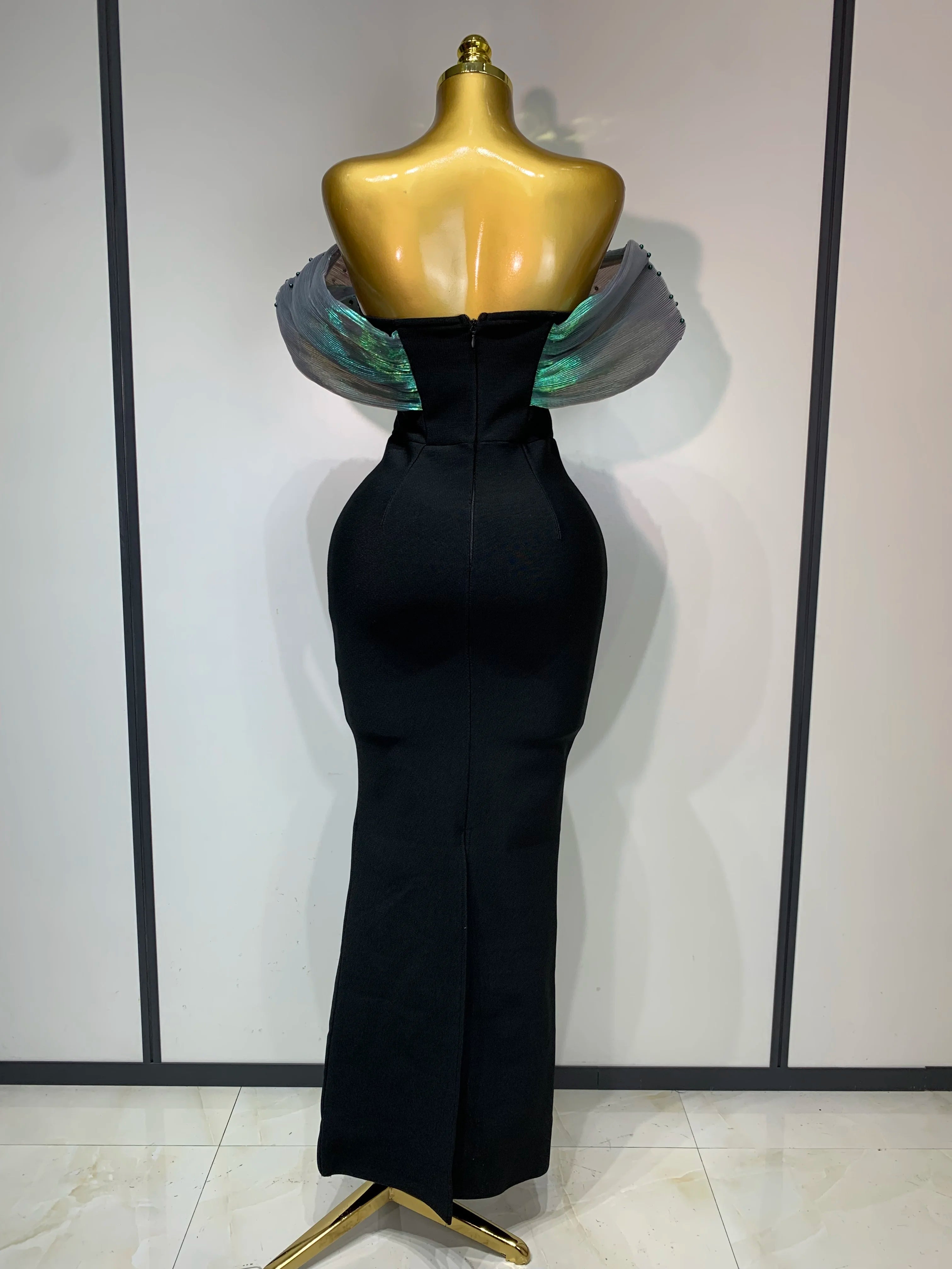 Women Celebrity Sexy Off Shoulder Beading Bodycon Maxi Long Bandage Dress 2025 Elegant Evening Club Party Luxury Birthday Outfit