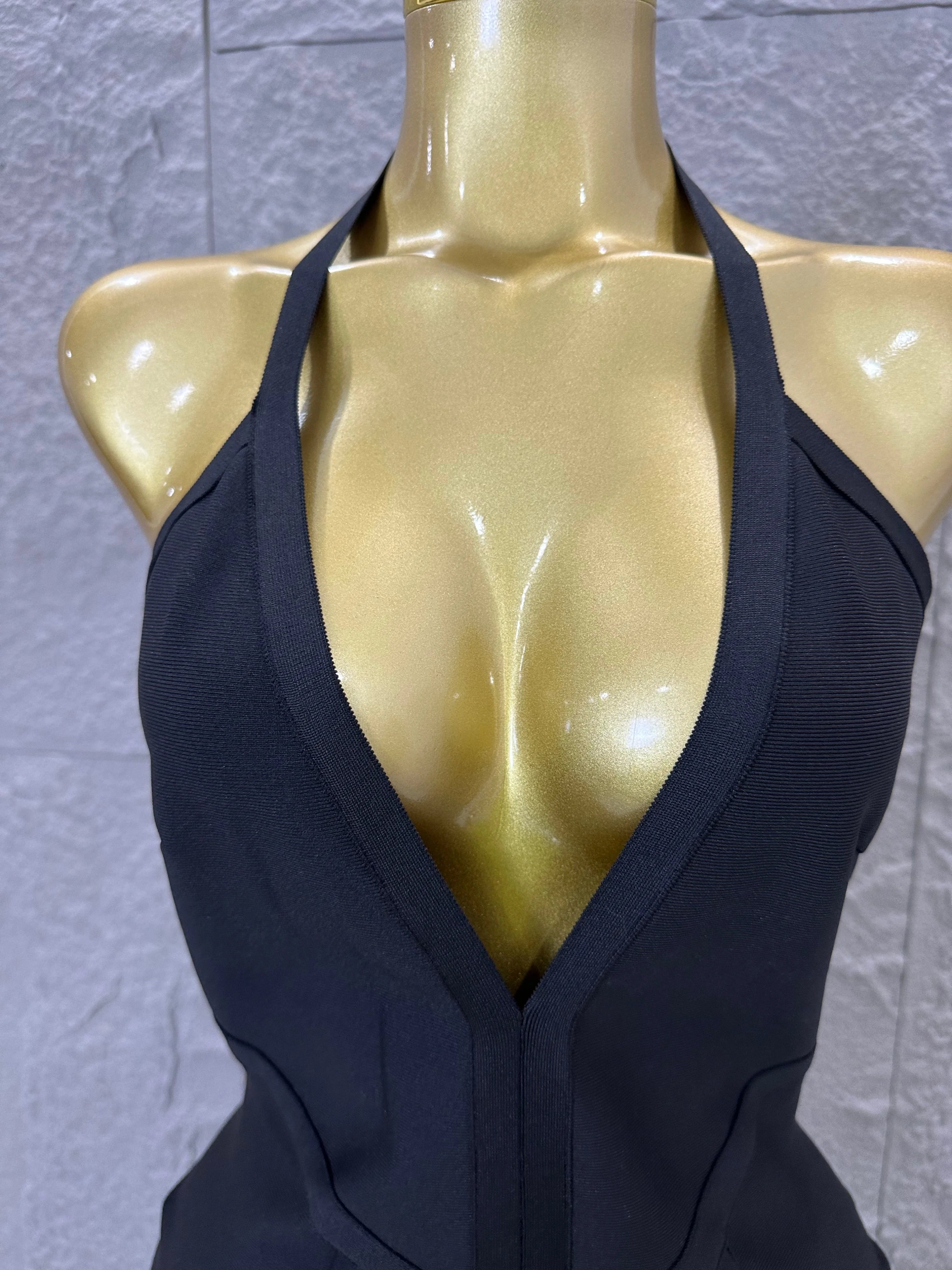 Elegant 2026 Brown Bandage Midi Dress Women Sexy Halter Neck Deep V Bodycon Evening Party Costume Cocktail Party Costume