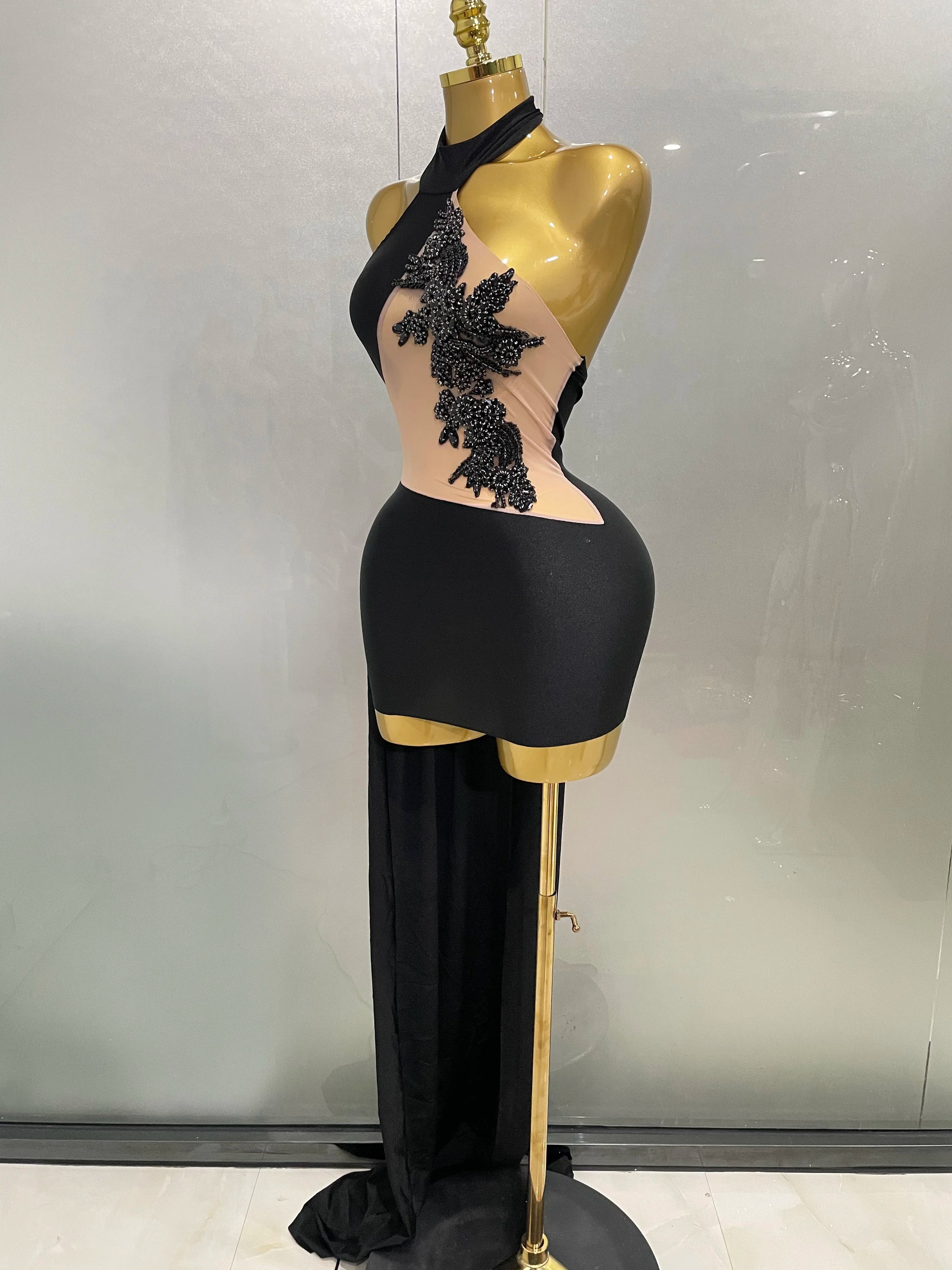 Sexy Sparkly Beaded Mesh See-Through Backless Cocktail Short Dress 2025Women Evening Prom Celebrate Birthday Party Stage Costume