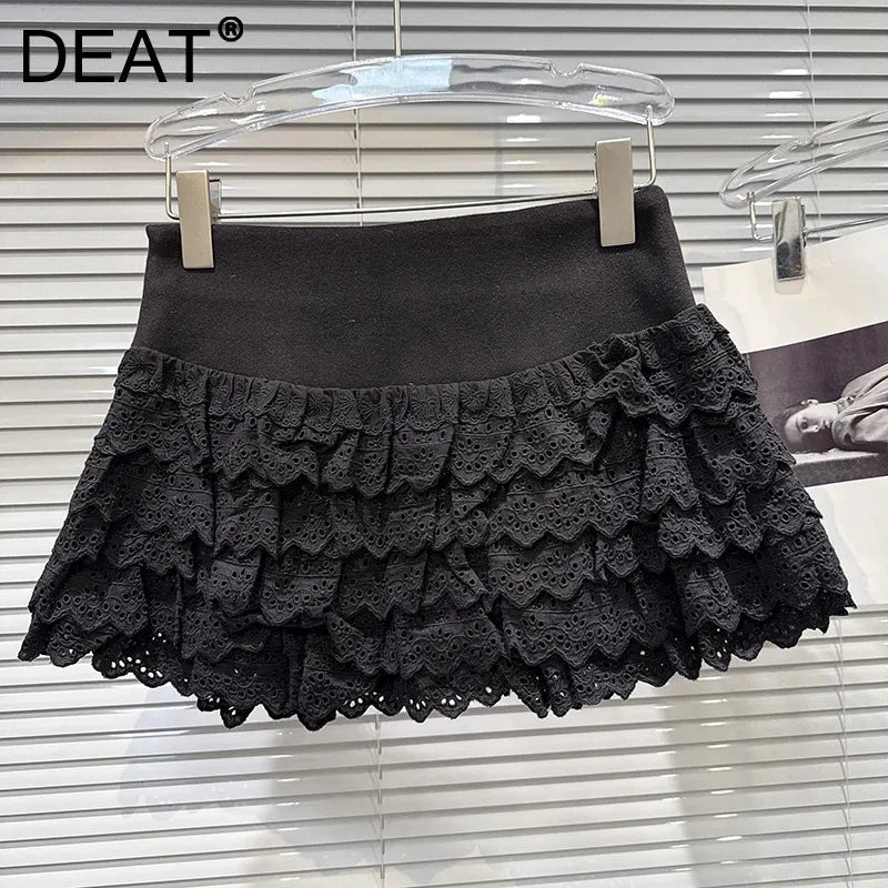 Winter New Sweet Multi-layer Skirt Thickened Wool Short Skirt For Women Solid Color Cake Mini Skirts Female 11A07923