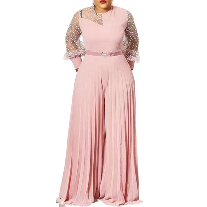 S-5xl Tenues D'automne Femmes Rose Mode Grande Taille Combinaison Mince Plissée À Manches Longues Barboteuses Vêtements Élégants En Gros Livraison Directe