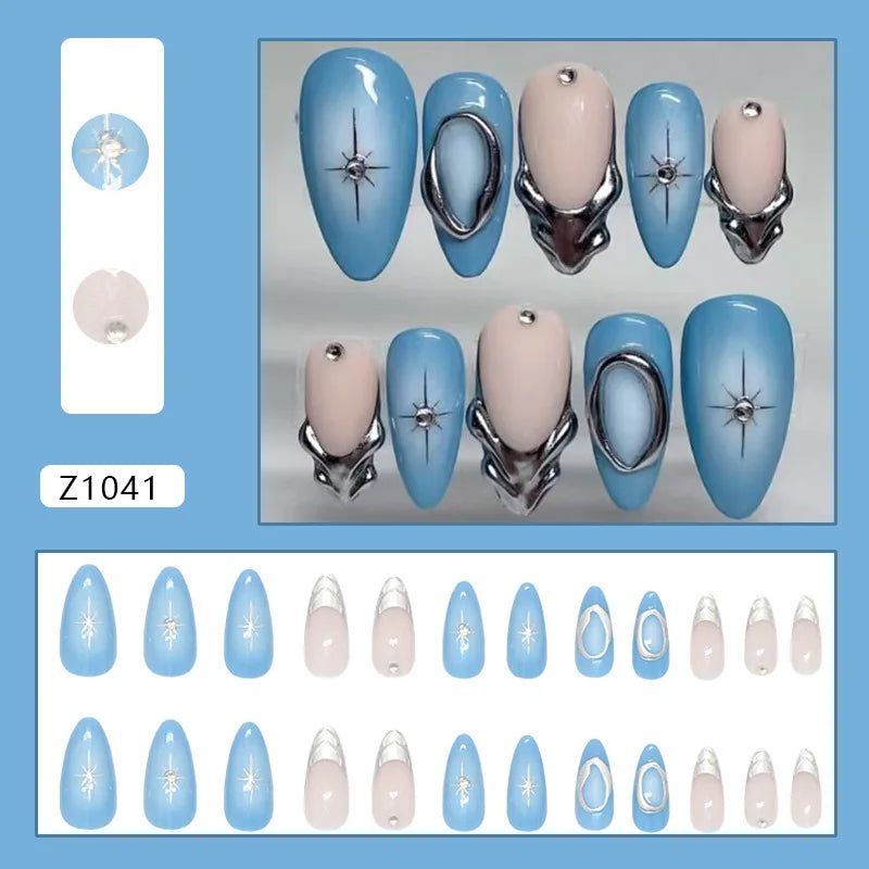24pcs Punk Purple Press on Nails Star Moon Print y2k Style False Nails for Girl Wearable Reusable European Almond Fake Nail Tips 2