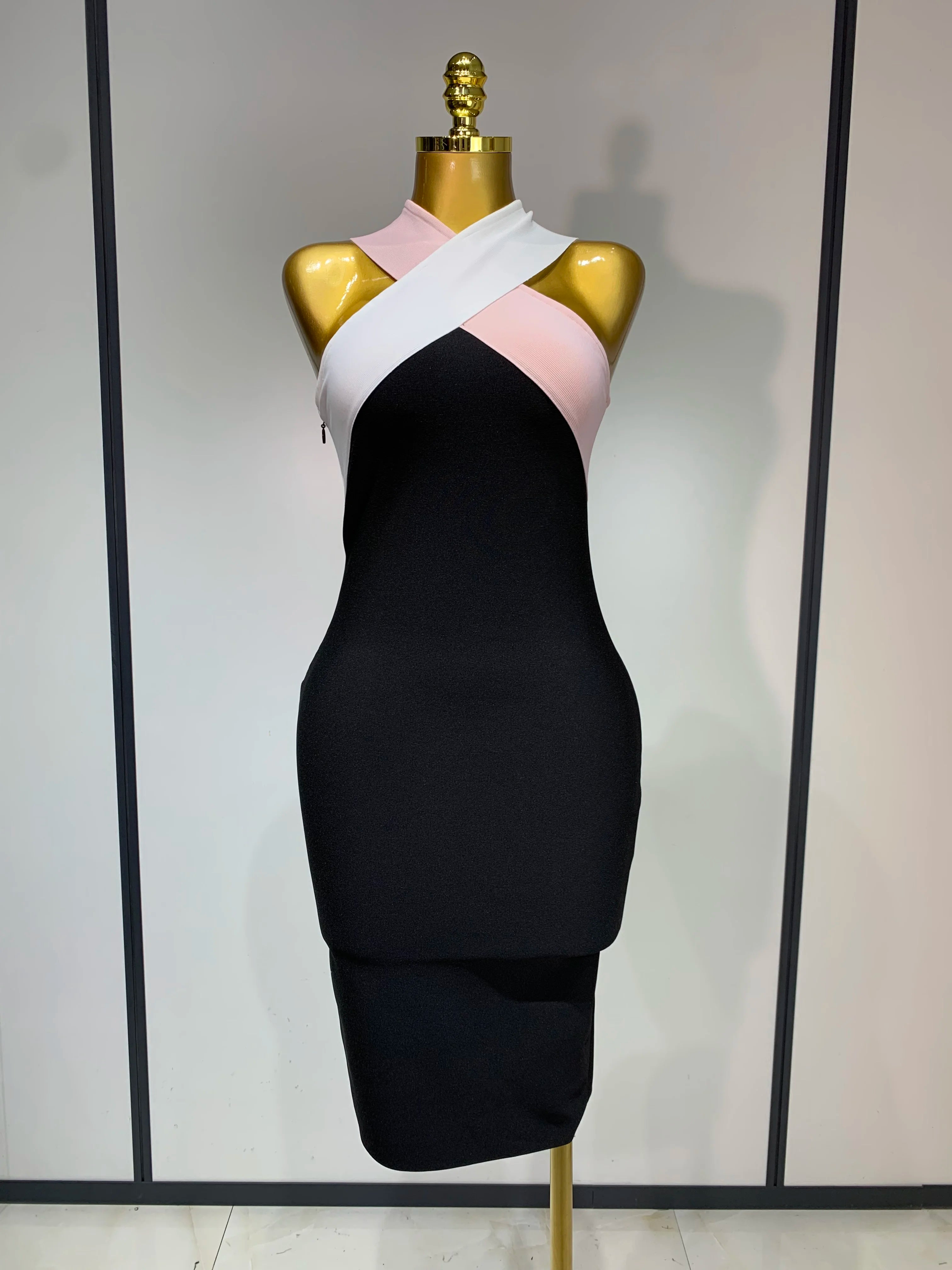 Women Sexy Backless Patchwork Bodycon Bandage Dress 2025 Celebirty Elegant Evening Party Carnival Luxury Birthday Dresses black