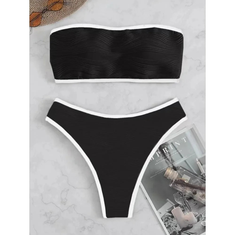 Bikini Women Swimsuit New Solid Bandeau Bikinis Set Thong Swimwear Summer Biquini 2 Piece Bathing Suit Beach Female