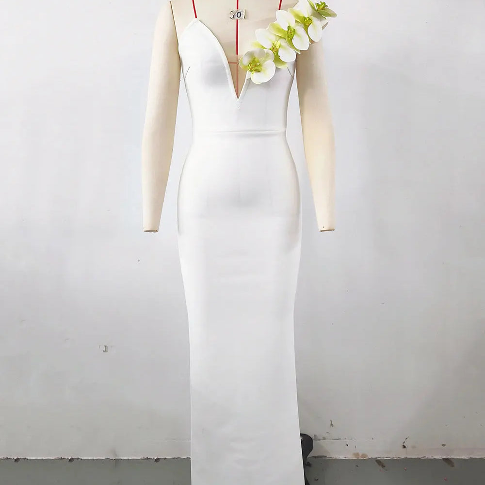 2024 Sexy Women's 3D Flower Decoration Long Dress Strapless Sleeveless Bodycon Backless Max Dress Cocktail Evening Party Vestido WHITE