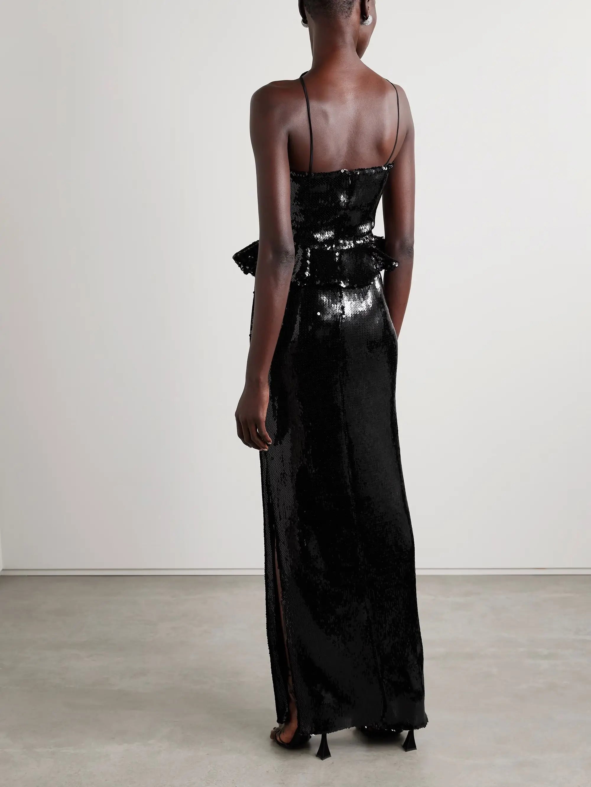 Celebrity Red Carpet Dress Black Color Shinning Sequins Sexy Halter Bodycon Long Dress Evening Party Outfit Vestido