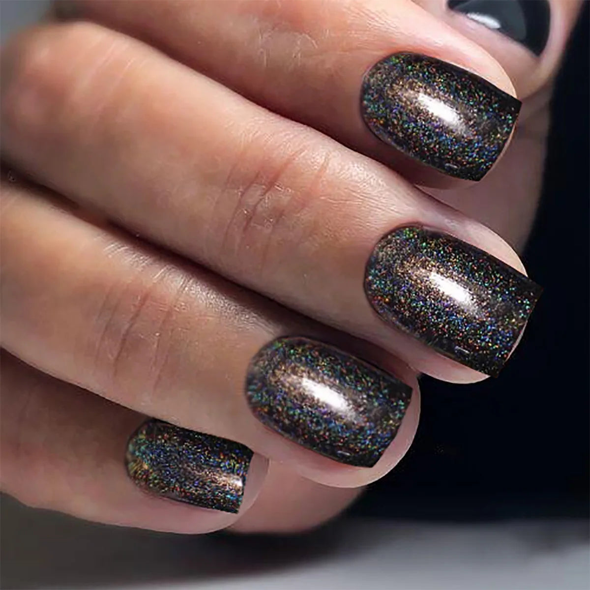 24pcs/set short fake nails for women girls sparkling glitter black red purple square tips faux ongles press on false nail art 550 black