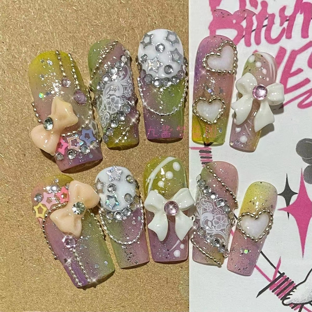 Été plage voyage vacances Hello Kitty conque ongles fille bleu jeunesse travail manuel personnalisable faux ongles fille soeur cadeau