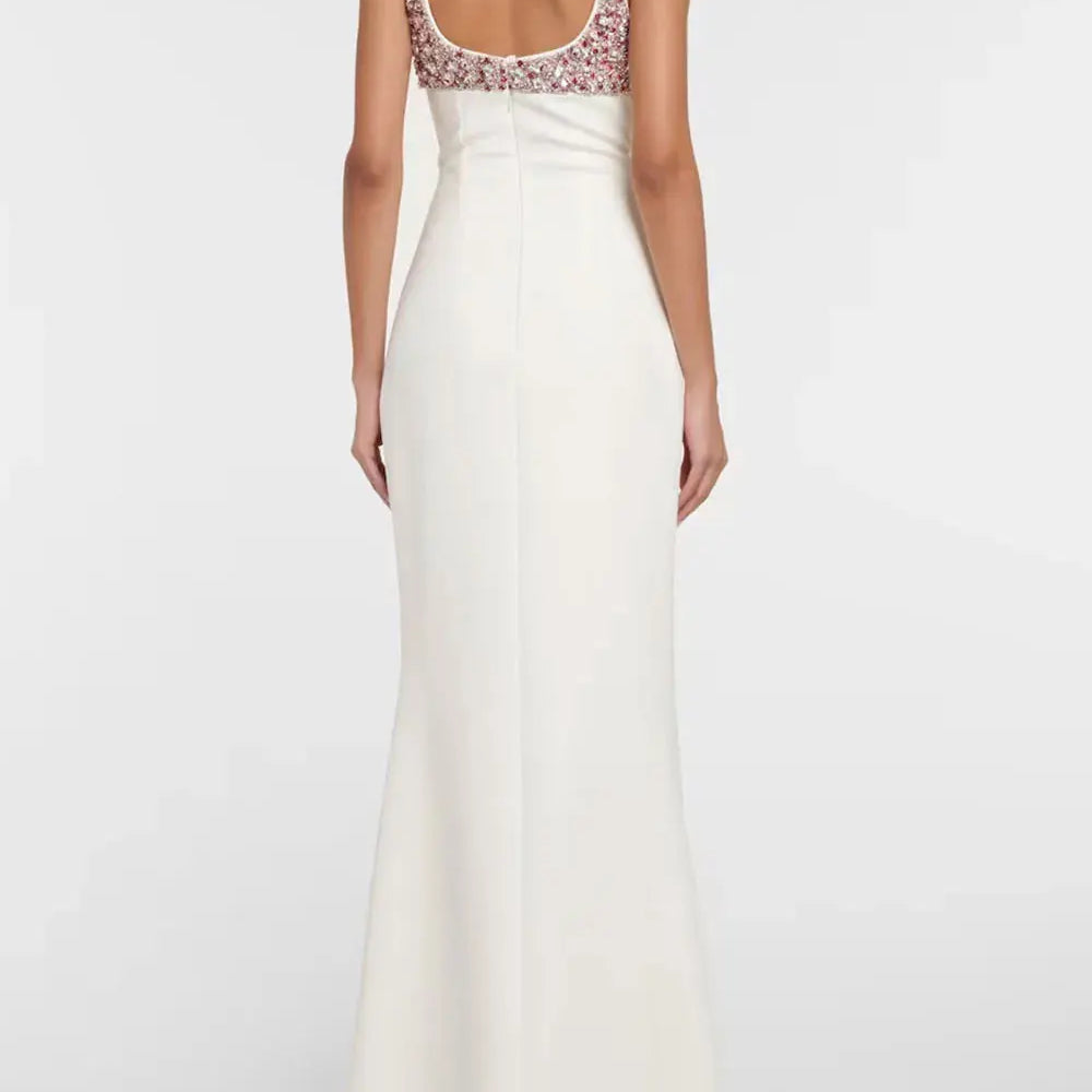 2024 Elegant Women's Diamond Design Bandage Dress Spaghetti Strap Sleeveless Bodycon Long Dress Cocktail Evening Party Vestidos