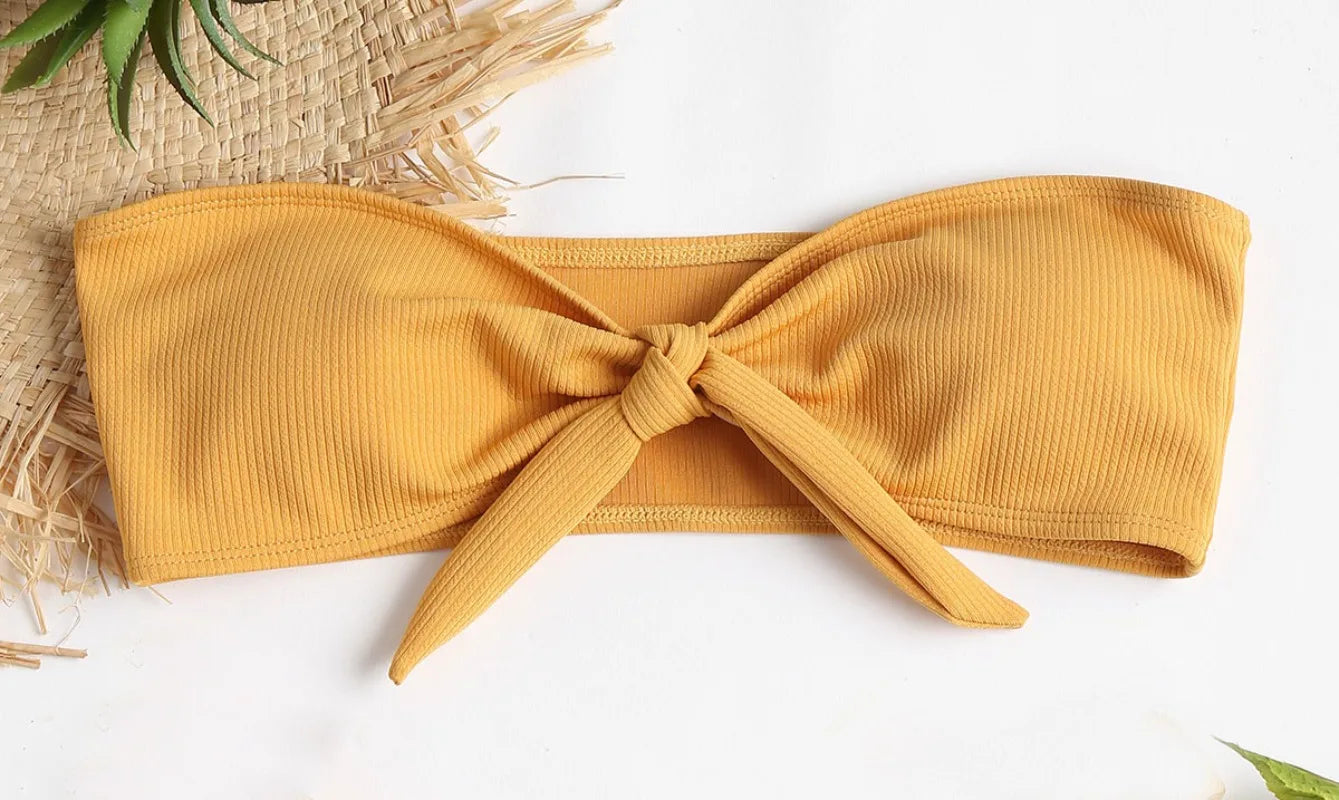 Swimsuit New Summer Women Bikini Sexy Swimwear Set Packwork Brazilian Bathing Beachwear Swimming Bathing Suit Women Yellow top