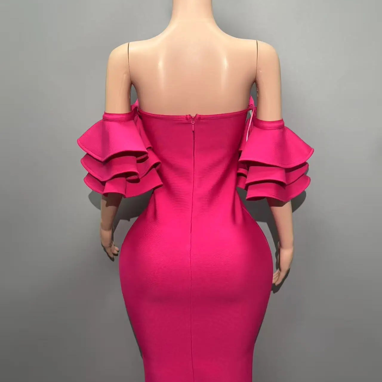 Rosered Color Women Sexy Strapless Ruffles Bodycon Mini Bandage Dress Birthday Party Celebrate Cocktail Dress Vestido