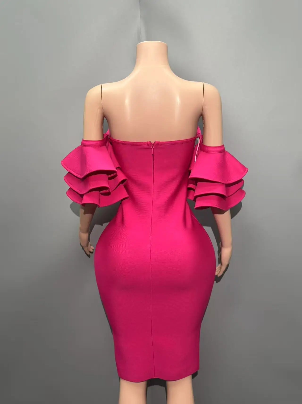 Rosered Color Women Sexy Strapless Ruffles Bodycon Mini Bandage Dress Birthday Party Celebrate Cocktail Dress Vestido