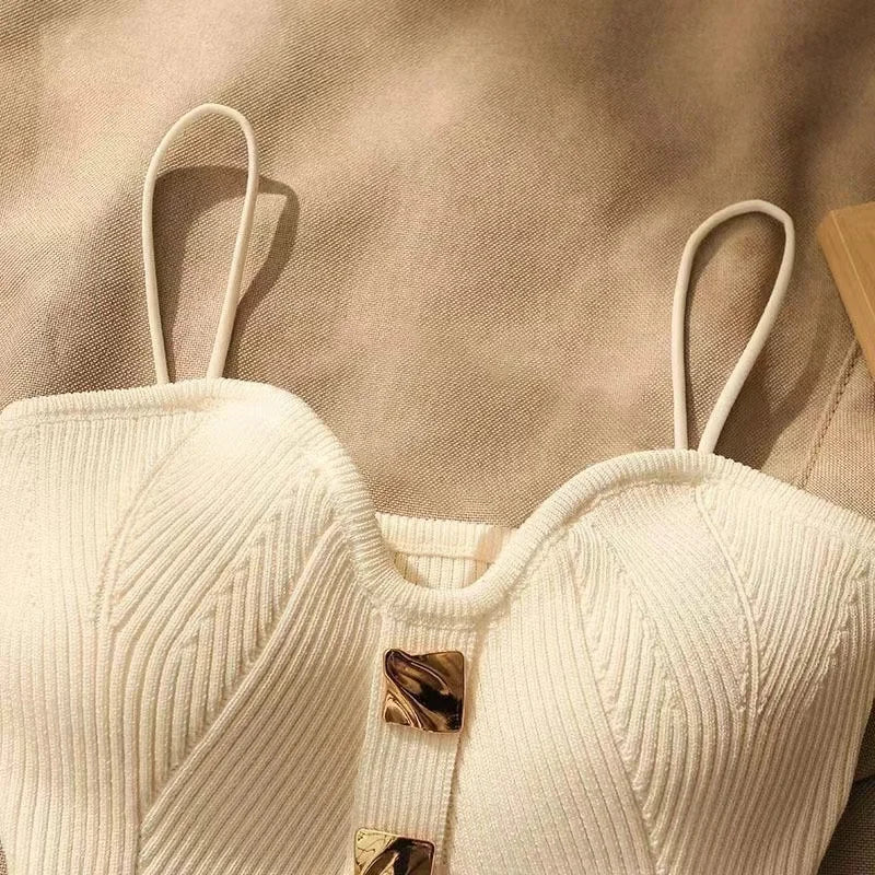 New Summer French Style Cross-knit Suspender Women Summer Wear Sexy Beauty Camisole Black Slim High-end Bottom Bandeau Top