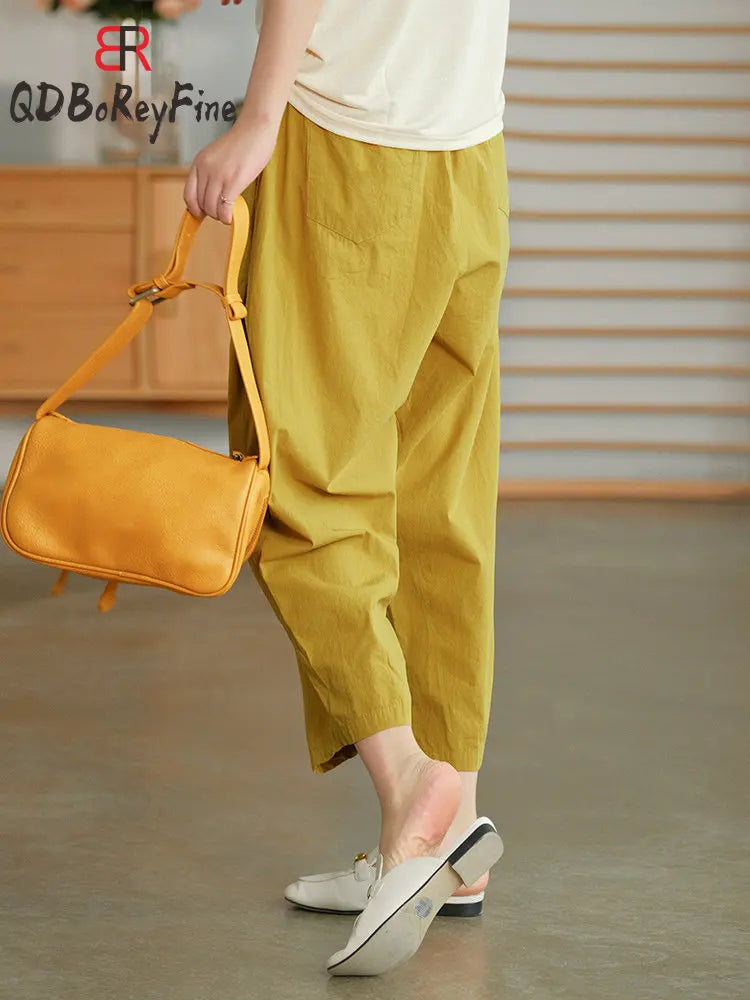 Women Summer Pants New High Waist Wide Leg Retro Cropped Trousers Casual Loose Baggy Cotton Linen Pants for Women Bottoms