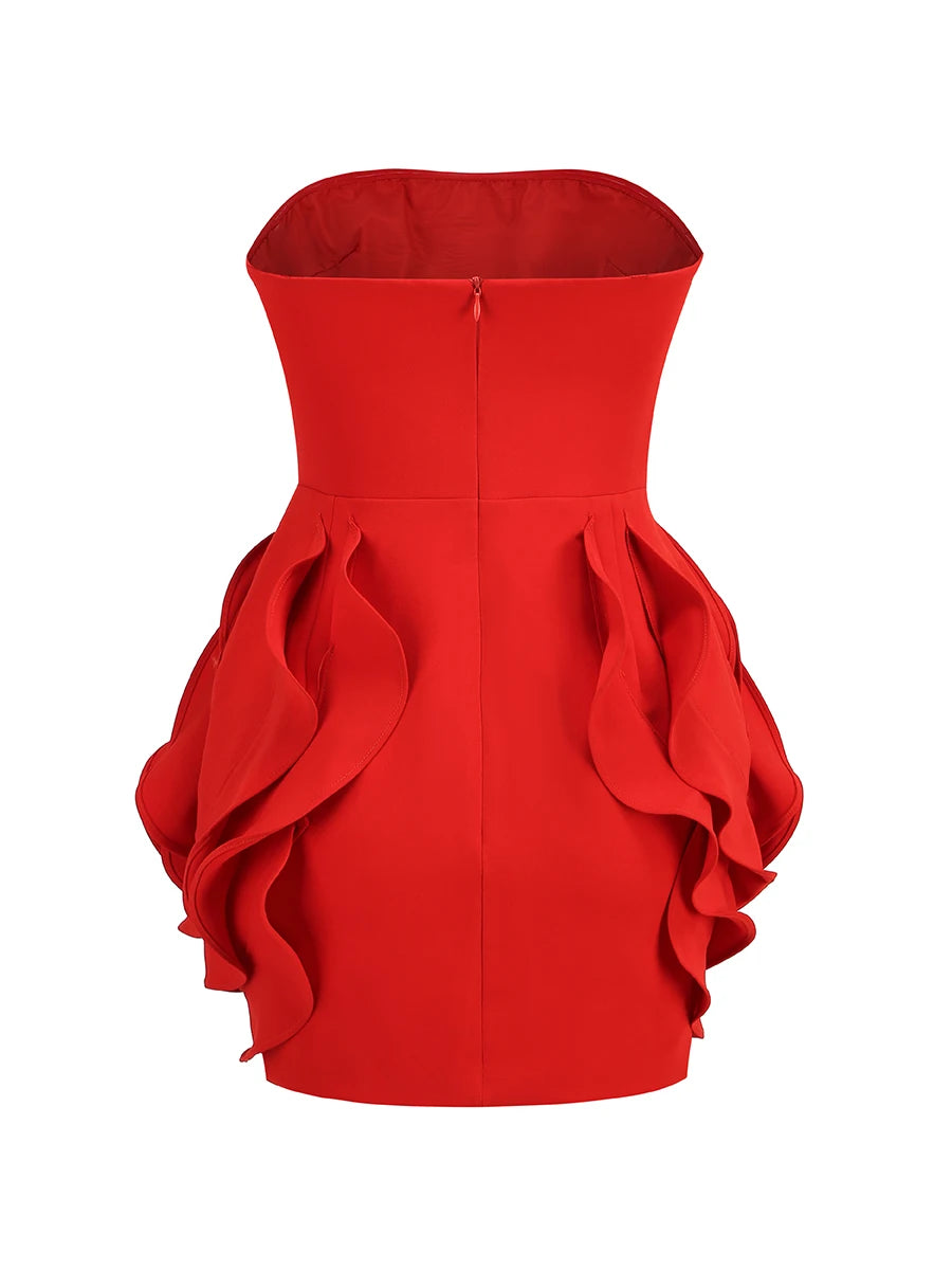 2024 New Spring Women Sexy Strapless Big Flowers Bodycon Mini Dress Cute Celebrity Birthday Party Girls' Homecoming Dress